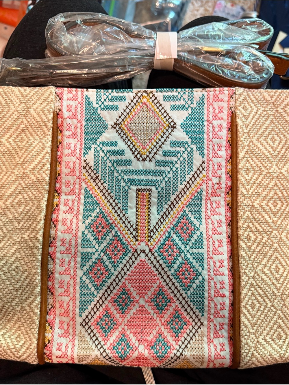 Embroidered Pink & Teal Crossbody Bag - Women